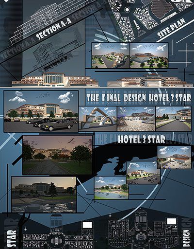 پروژه هتل شامل پلان ، حجم اتوکدی ، رساله ، رندرهای سه بعدی و شیت بندی